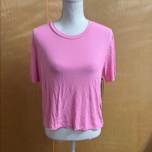 NWT 1. State Pink Ribbed Short Sleeve Shirt Size S Light Flaws